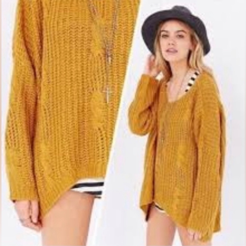 UNIF x Urban Outfitters Mustard Cable-knit Sweater